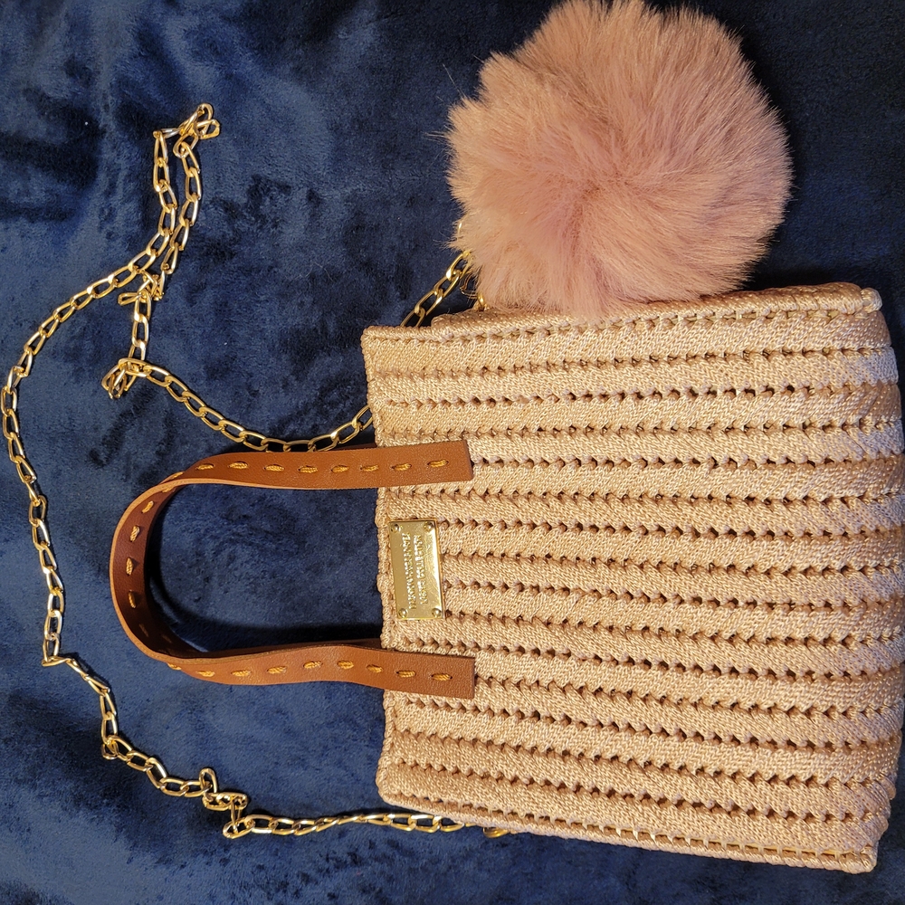 Cream and Gold Shoulder Bag with Woven Design